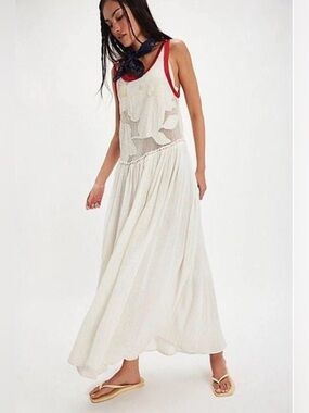 Free People Pearl Floral Maxi Cotton Ivory Dress Size Large